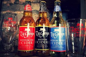Ty Gwyn Cider glasses and bottles